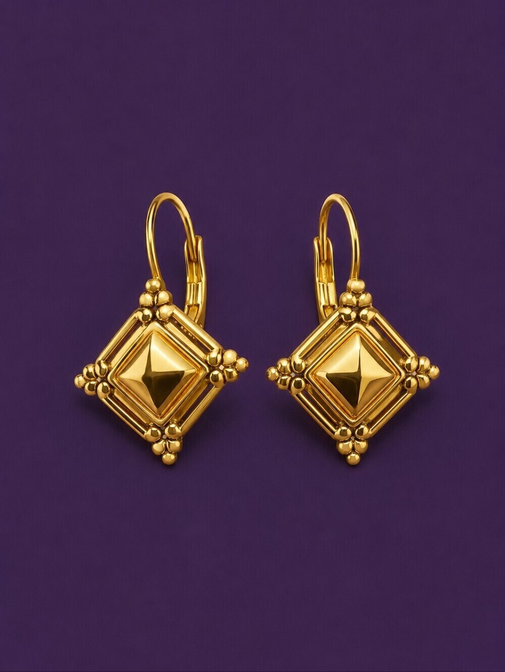 Goldtone Diamond Shape Leverback Earrings